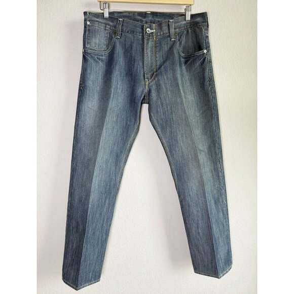 Levis 514 Jeans Men 36 X 30 Blue Slim Straight Droit Medium Wash Flap Pockets - Picture 2 of 12